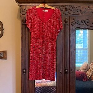 Loft Flutter Sleeve Knit Dress - red/wht/blue M